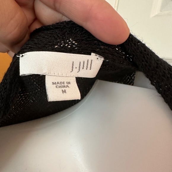 J Jill Black Long Length Cardigan Sweater Womens M Linen Blend Slits Minimalist - Picture 3 of 14